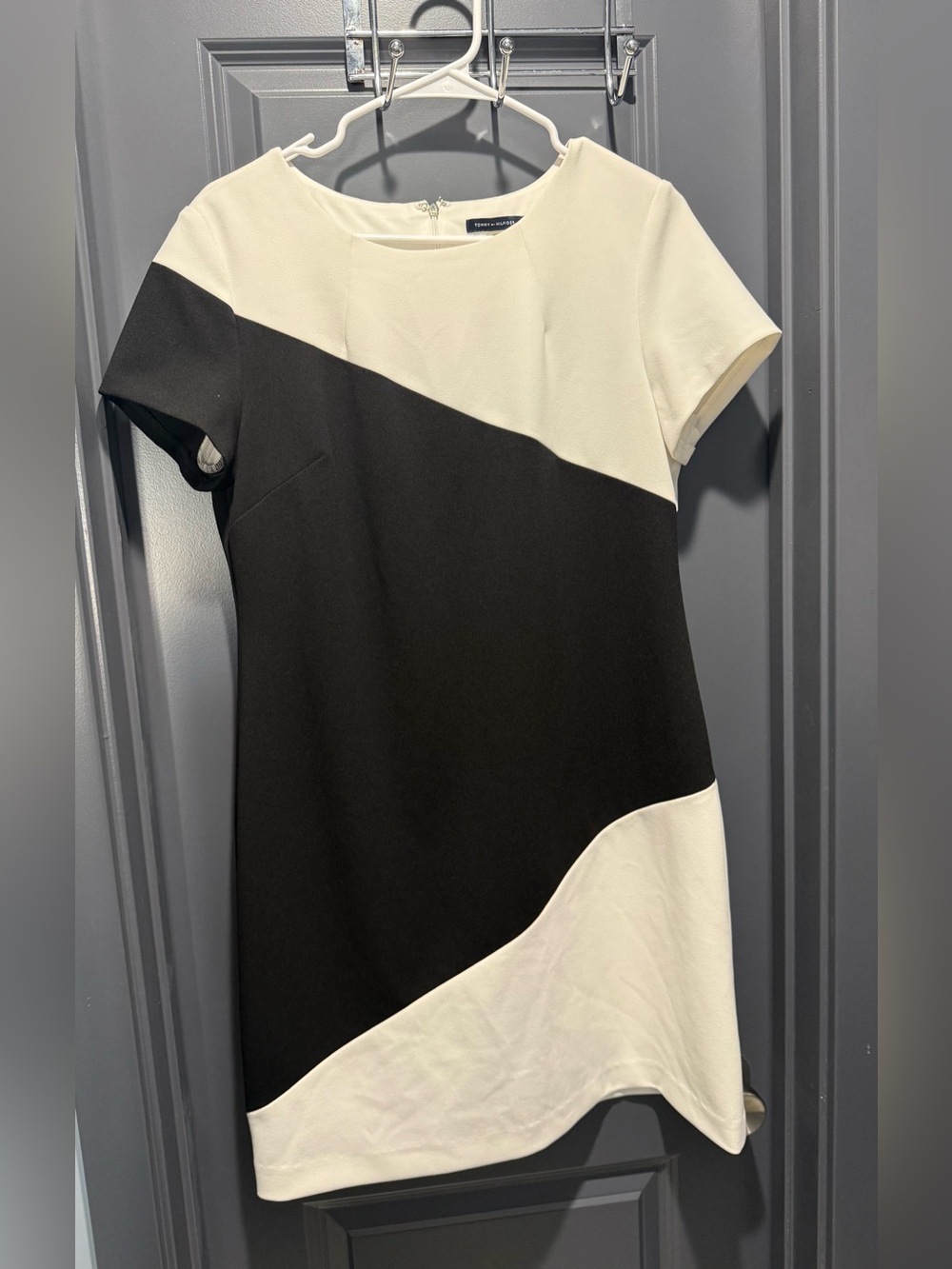 Tommy Hilfiger Black & White Diagonal Colorblock Mini Dress
